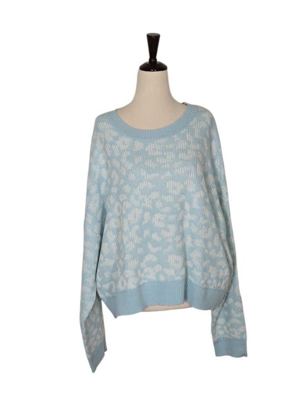JOHN + JENN XL Mystic Blue Leopard Print Dolman Pullover Sweater NWT